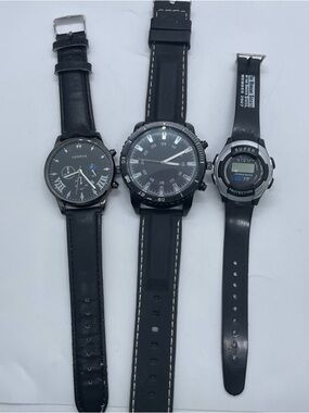 3 Black Watches Untested 2 Men’s 1 Unknown Need Batteries